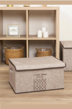 Keçe Kapaklı Maxi Baza Hurcu, Çok Amaçlı Düzenleyici Kutu Organizer Sandık Maxi Boy 47x37x24 Cm Kahve