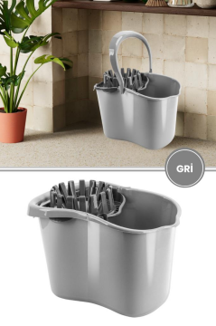 Sıkmalı Temizlik Kovası 16 litre, Standart Sıkmalı Yer Zemin Temizlik Mop Kovası Gri