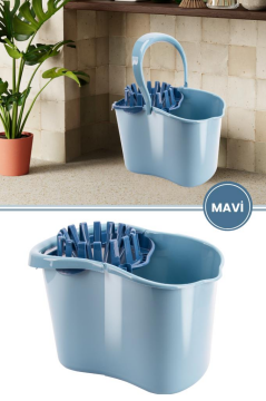 Sıkmalı Temizlik Kovası 15 litre, Standart Sıkmalı Yer Zemin Temizlik Mop Kovası Mavi