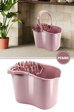 Sıkmalı Temizlik Kovası 15 litre, Standart Sıkmalı Yer Zemin Temizlik Mop Kovası Pembe