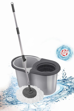 F139 Balerina Otomatik Sıkma Temizlik Seti, Döner Başlıklı Mikrofiber Temizlik Mop Seti Gri