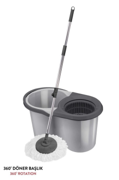 F139 Balerina Otomatik Sıkma Temizlik Seti, Döner Başlıklı Mikrofiber Temizlik Mop Seti Gri