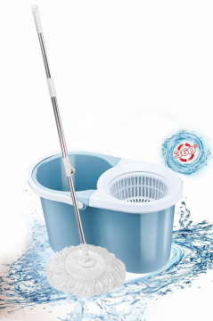 F139 Balerina Otomatik Sıkma Temizlik Seti, Döner Başlıklı Mikrofiber Temizlik Mop Seti Mavi