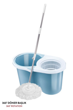 F139 Balerina Otomatik Sıkma Temizlik Seti, Döner Başlıklı Mikrofiber Temizlik Mop Seti Mavi