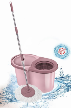 F139 Balerina Otomatik Sıkma Temizlik Seti, Döner Başlıklı Mikrofiber Temizlik Mop Seti Pembe