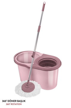 F139 Balerina Otomatik Sıkma Temizlik Seti, Döner Başlıklı Mikrofiber Temizlik Mop Seti Pembe