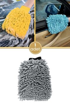 Püsküllü Mikrofiber Oto Yıkama Eldiveni 30x20 cm, Çizmeyen Süper Emici Araç Cam Yıkama Eldiveni F275