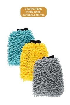 Püsküllü Mikrofiber Oto Yıkama Eldiveni 30x20 cm, Çizmeyen Süper Emici Araç Cam Yıkama Eldiveni F275