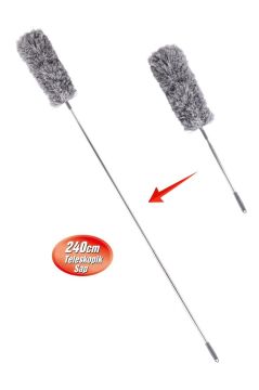 Teleskopik Saplı Toz Alma Mopu 240 cm, Uzatılır Duvar Tavan Yer Temizleyici Mikrofiber Tozucu F277