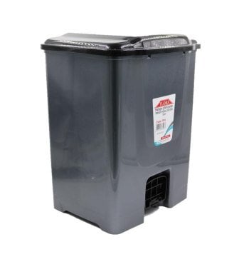 Flora F196-S Slim Pedallı Gri Plastik Çöp Kovası Siyah Kapak 10 L