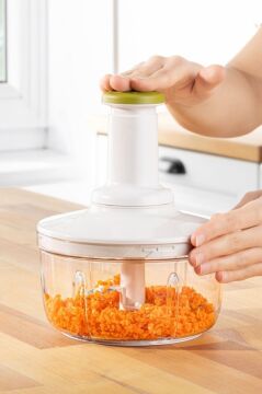 Üstten Basmalı El Rondosu 1500 ml, Paslanmaz 3 Bıçaklı Sebze Doğrayıcı Manuel Mutfak Blender Kahve