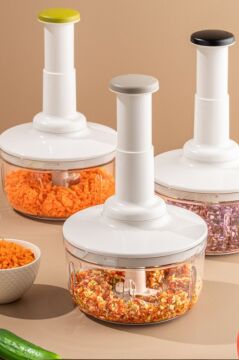 Üstten Basmalı El Rondosu 1500 ml, Paslanmaz 3 Bıçaklı Sebze Doğrayıcı Manuel Mutfak Blender Yeşil