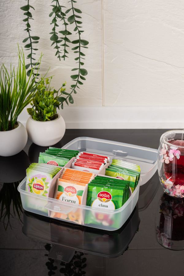 6 Bölmeli Çay Kutusu - Poşet Çay Kutusu, Bitki Çayı Kutusu, Çok Amaçlı Organizer