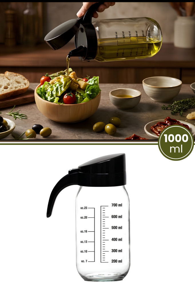 Ölçülü Cam Kavanoz Yağdanlık Sosluk Sütlük 1000 ml, Derin Ölçekli Şeffaf Sıvı Depolama ve Sos Şişesi