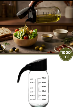 Ölçülü Cam Kavanoz Yağdanlık Sosluk Sütlük 1000 ml, Derin Ölçekli Şeffaf Sıvı Depolama ve Sos Şişesi