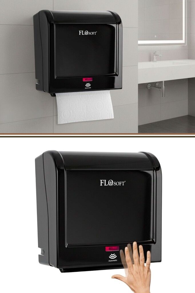 Flosoft F398 Diva Sensörlü Kağıt Havlu Makinesi, Fotoselli Otomatik Havlu Verici 21 cm Siyah