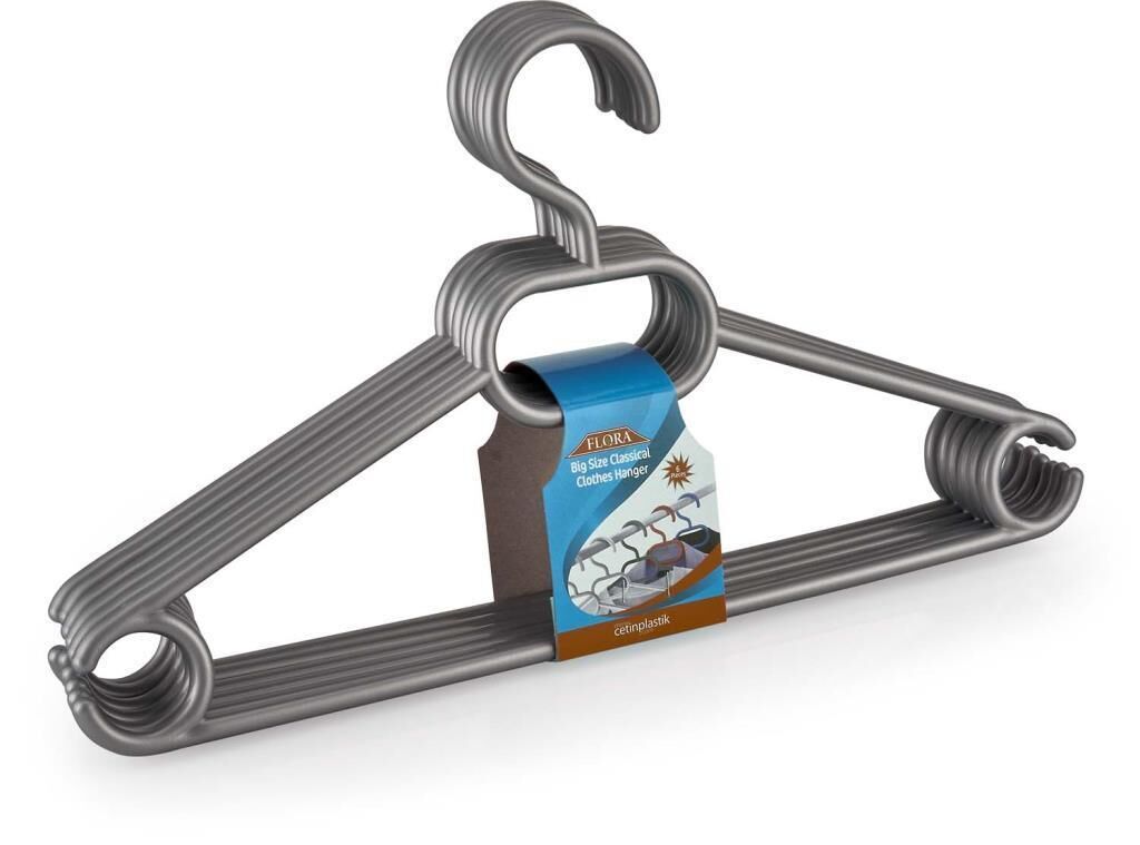 Flora F316 Büyük Boy Klasik Askı 6'lı Gri