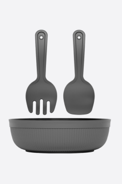 Büyük Boy Salata Seti 4 Litre, Çok Amaçlı Hazırlık Servis Kasesi + Karıştırma Çatal Kaşığı Füme