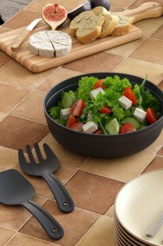 Büyük Boy Salata Seti 4 Litre, Çok Amaçlı Hazırlık Servis Kasesi + Karıştırma Çatal Kaşığı Füme
