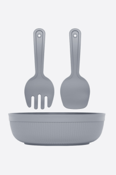 Büyük Boy Salata Seti 4 Litre, Çok Amaçlı Hazırlık Servis Kasesi + Karıştırma Çatal Kaşığı Gri