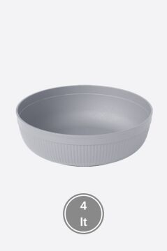Büyük Boy Salata Seti 4 Litre, Çok Amaçlı Hazırlık Servis Kasesi + Karıştırma Çatal Kaşığı Gri