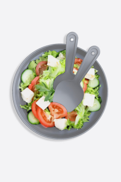 Büyük Boy Salata Seti 4 Litre, Çok Amaçlı Hazırlık Servis Kasesi + Karıştırma Çatal Kaşığı Gri