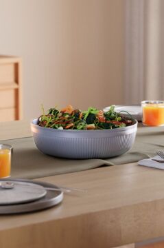 Büyük Boy Salata Seti 4 Litre, Çok Amaçlı Hazırlık Servis Kasesi + Karıştırma Çatal Kaşığı Gri
