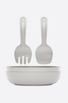 Büyük Boy Salata Seti 4 Litre, Çok Amaçlı Hazırlık Servis Kasesi + Karıştırma Çatal Kaşığı Krem