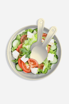 Büyük Boy Salata Seti 4 Litre, Çok Amaçlı Hazırlık Servis Kasesi + Karıştırma Çatal Kaşığı Krem
