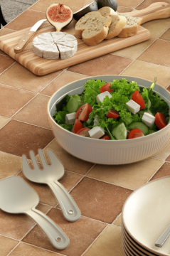 Büyük Boy Salata Seti 4 Litre, Çok Amaçlı Hazırlık Servis Kasesi + Karıştırma Çatal Kaşığı Krem