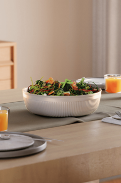 Büyük Boy Salata Seti 4 Litre, Çok Amaçlı Hazırlık Servis Kasesi + Karıştırma Çatal Kaşığı Krem