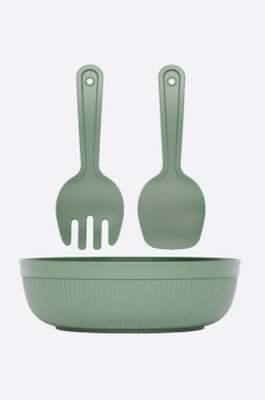 Büyük Boy Salata Seti 4 Litre, Çok Amaçlı Hazırlık Servis Kasesi + Karıştırma Çatal Kaşığı Yeşil