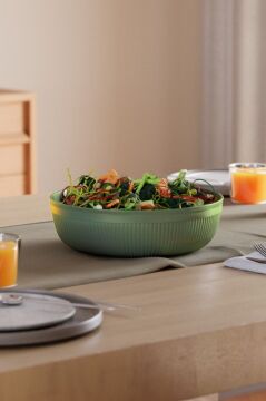 Büyük Boy Salata Seti 4 Litre, Çok Amaçlı Hazırlık Servis Kasesi + Karıştırma Çatal Kaşığı Yeşil