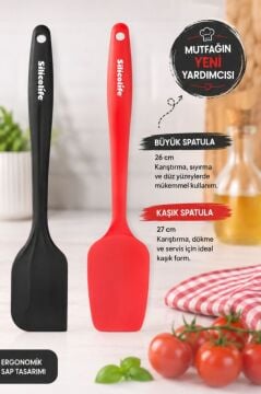 2’li Silikon Spatula Seti, Tek Parça Yapışmaz Pasta Krema Çikolata Karıştırma Sıyırma Spatula Seti