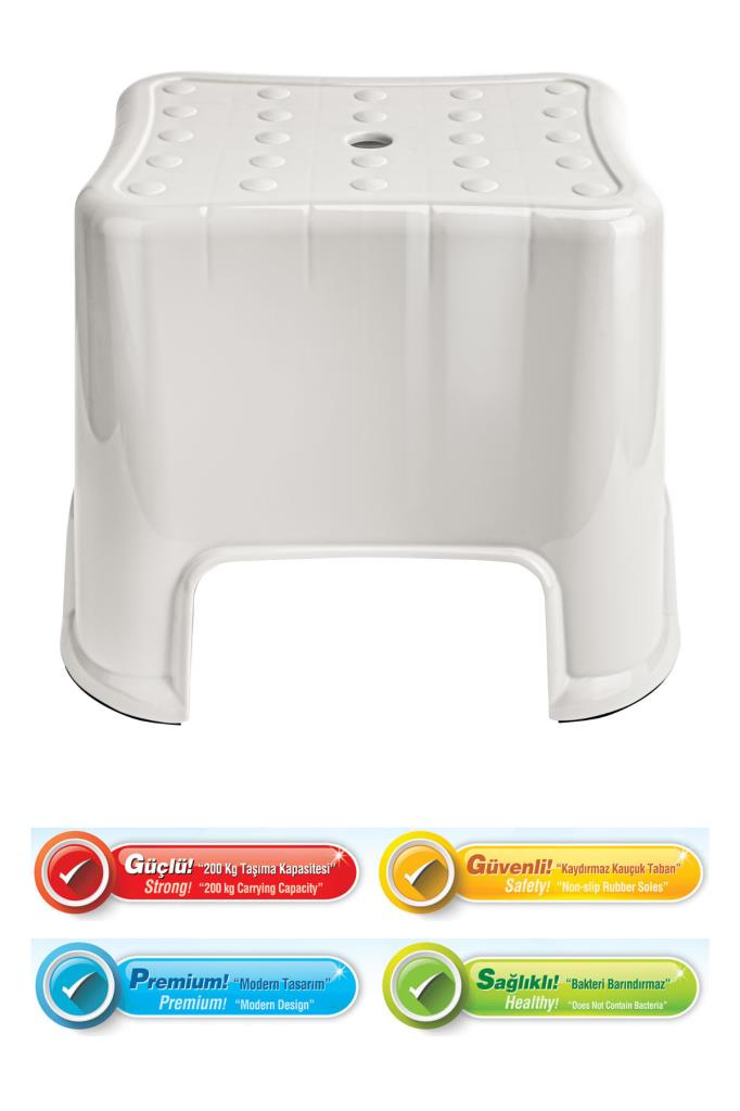 Flora Herkül Banyo Taburesi, Kaydırmaz Kauçuk Tabanlı 200 Kg Taşıma Kapasiteli Lüks Tabure Beyaz