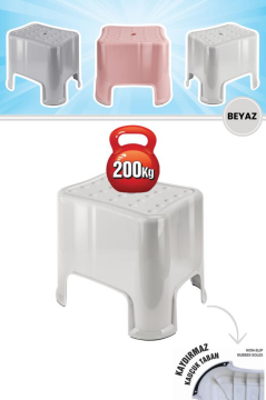 Flora Herkül Banyo Taburesi, Kaydırmaz Kauçuk Tabanlı 200 Kg Taşıma Kapasiteli Lüks Tabure Beyaz