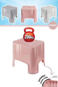 Flora Herkül Banyo Taburesi, Kaydırmaz Kauçuk Tabanlı 200 Kg Taşıma Kapasiteli Lüks Tabure Pembe