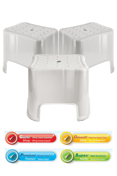 Flora 3 Adet Herkül Banyo Taburesi, Kaydırmaz Kauçuk Tabanlı 200 Kg Taşıma Kapasiteli Lüks Tabure Beyaz