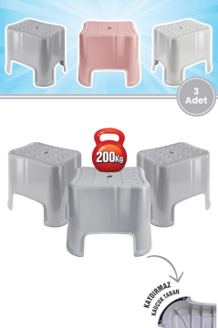 Flora 3 Adet Herkül Banyo Taburesi, Kaydırmaz Kauçuk Tabanlı 200 Kg Taşıma Kapasiteli Lüks Tabure Gri