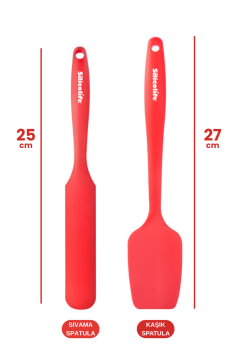 2’li Pasta Spatula Seti, Silikon Yanmaz Yapışmaz Kaşık Spatula ve Krema Sos Çikolata Sıvama Bıçağı