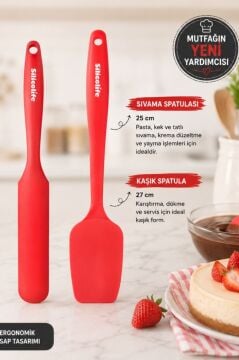 2’li Pasta Spatula Seti, Silikon Yanmaz Yapışmaz Kaşık Spatula ve Krema Sos Çikolata Sıvama Bıçağı