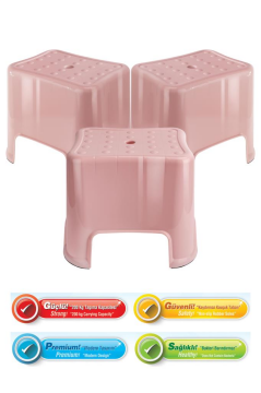 Flora 3 Adet Herkül Banyo Taburesi, Kaydırmaz Kauçuk Tabanlı 200 Kg Taşıma Kapasiteli Lüks Tabure Pembe