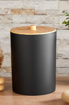 Flosoft Bambu Desenli Yuvarlak 5'li Banyo Seti Siyah