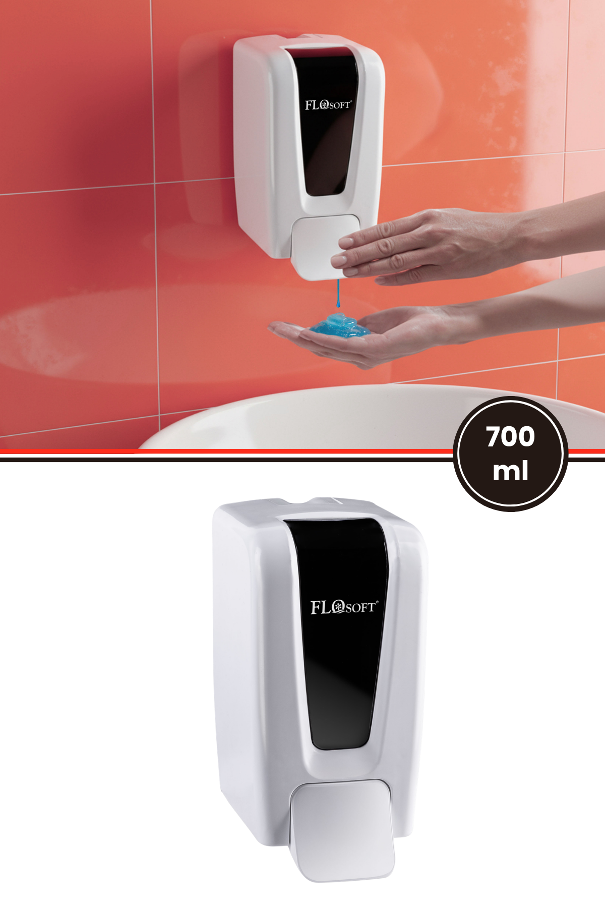 Flosoft F248 Manuel Gagalı Sıvı Sabun Dispenseri, 700 ml Banyo Mutfak Duvara Monte Sabunluk Beyaz