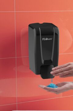 Flosoft F248S Manuel Gagalı Sıvı Sabun Dispenseri, 900 ml Banyo Mutfak Duvara Monte Sabunluk Siyah
