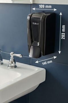 Flosoft F248S Manuel Gagalı Sıvı Sabun Dispenseri, 900 ml Banyo Mutfak Duvara Monte Sabunluk Siyah