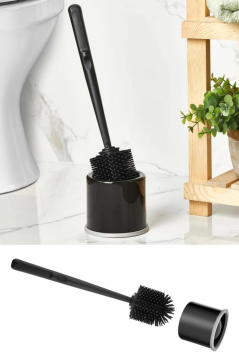 Silikon Başlıklı Klozet Fırça Takımı Yuvarlak, Klozet Banyo WC Tuvalet Temizlik Fırça Seti