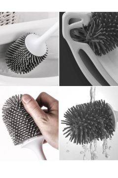 Silikon Başlıklı Klozet Fırça Takımı Yuvarlak, Klozet Banyo WC Tuvalet Temizlik Fırça Seti