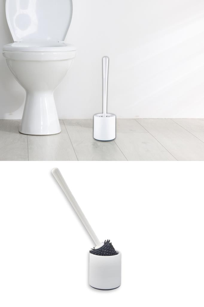 Silikon Başlıklı Klozet Fırça Takımı Yuvarlak, Klozet Banyo WC Tuvalet Temizlik Fırça Seti Beyaz