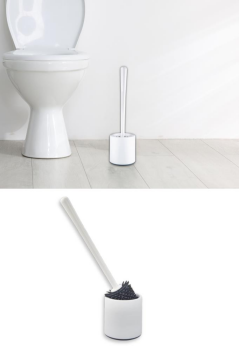 Silikon Başlıklı Klozet Fırça Takımı Yuvarlak, Klozet Banyo WC Tuvalet Temizlik Fırça Seti Beyaz